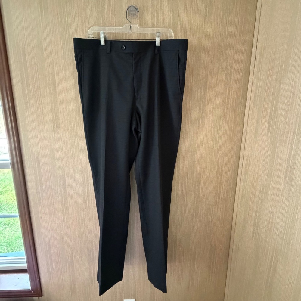 Bachrach Dress Pants Men 38L Grey 100% Wool Glen Plaid Flat Front Trousers